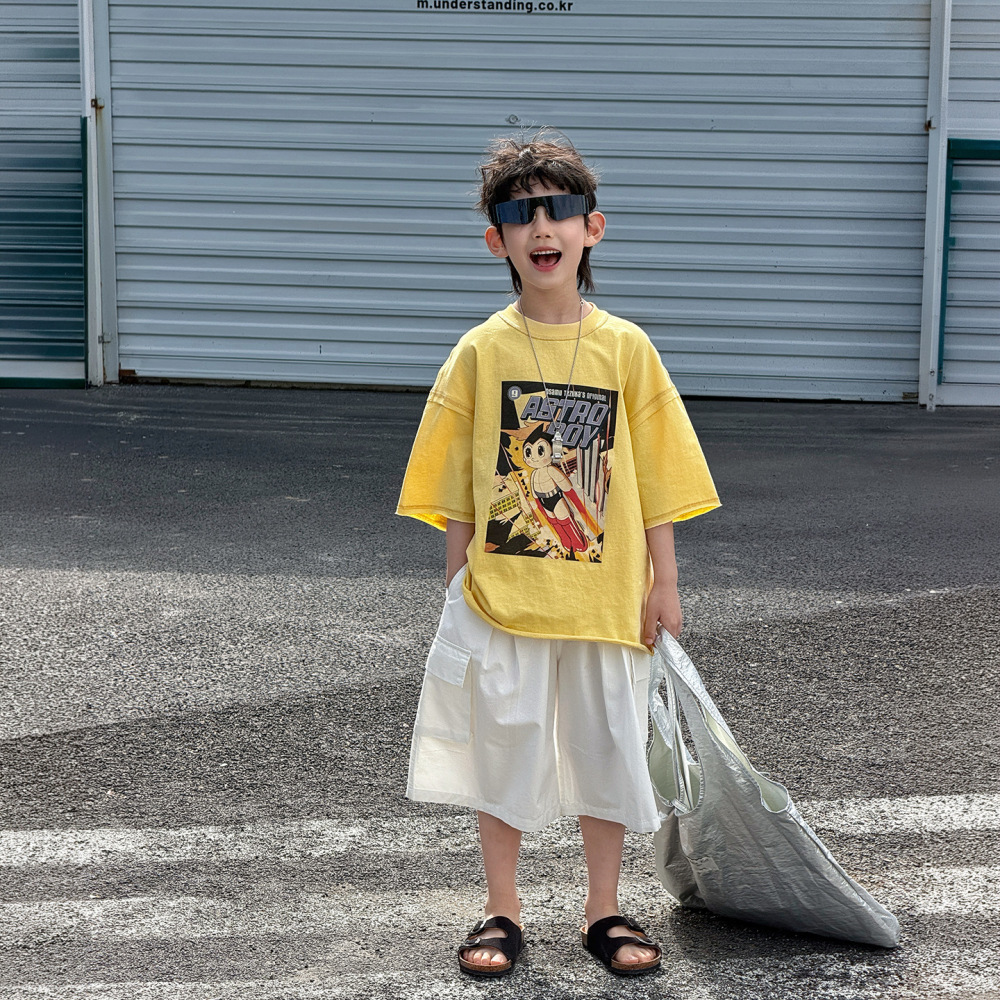 棉小铺男童夏季衣服儿童短袖t恤纯棉2026新款韩版潮牌卡通童装潮