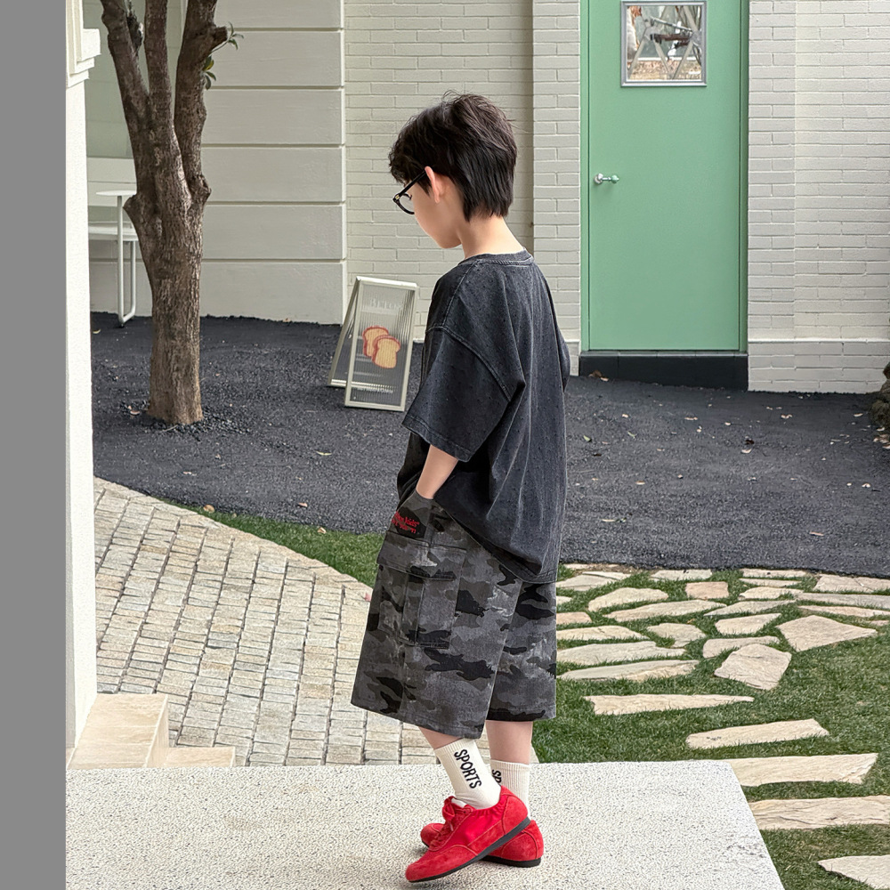 棉小铺男童夏季衣服儿童短袖t恤2026新款韩版重工洗褪破洞童装潮