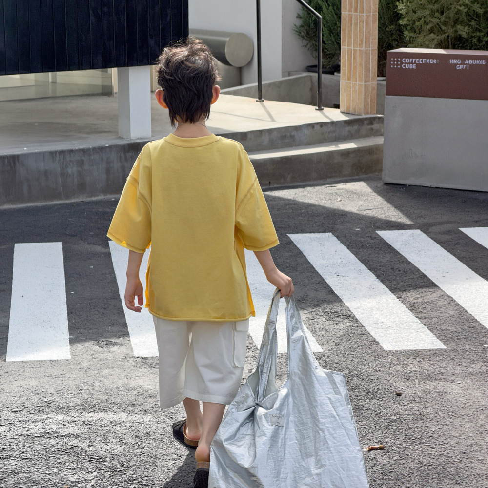 棉小铺男童夏季衣服儿童短袖t恤纯棉2026新款韩版潮牌卡通童装潮