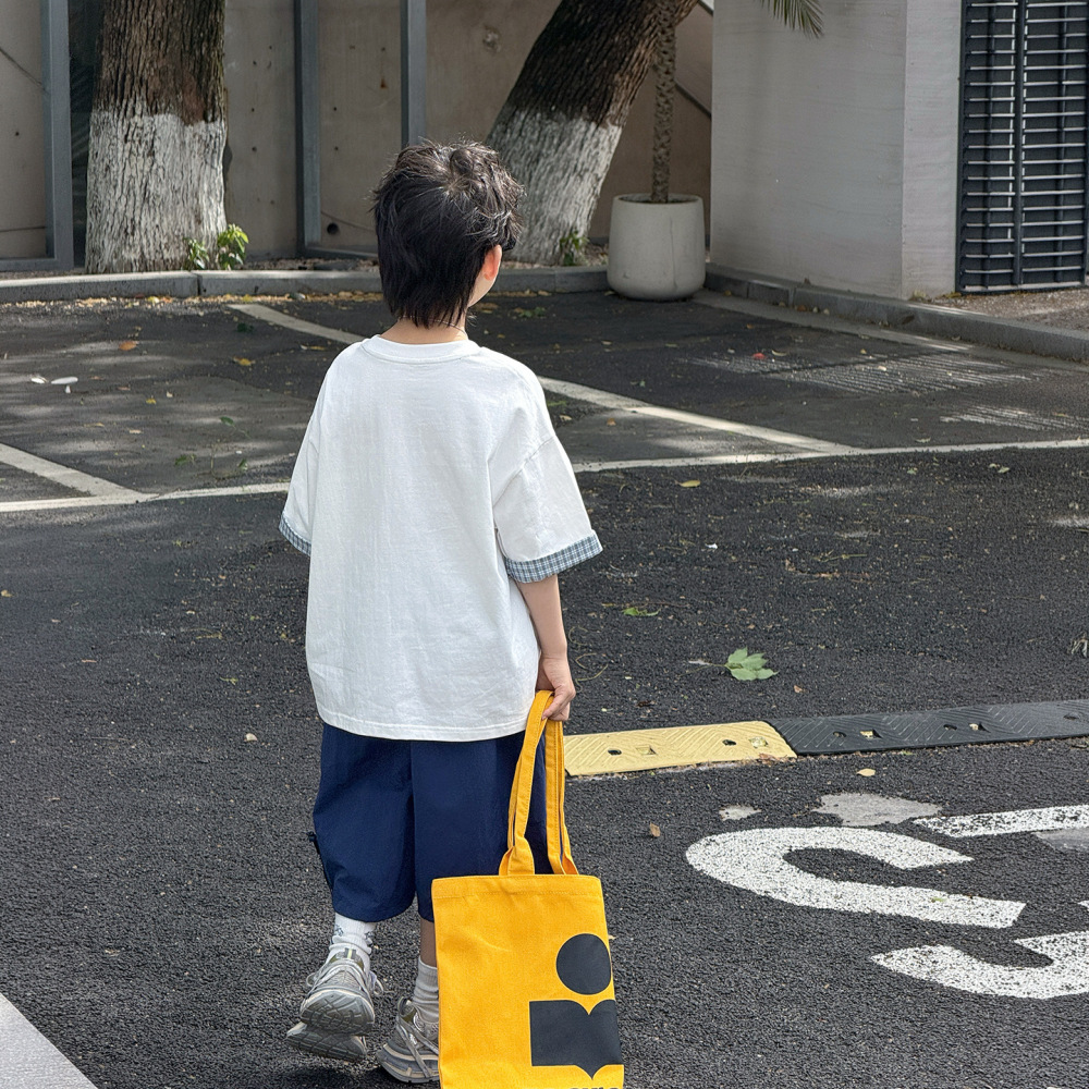 棉小铺儿童短袖t恤男童夏季纯棉韩版2026新款袖口撞色童装透气潮