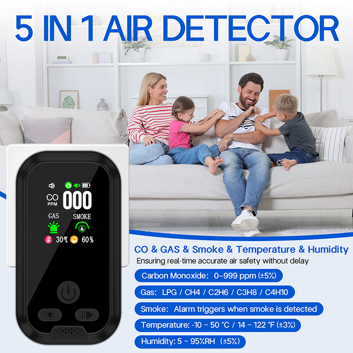 5-in-1 Smoke Detector CO Home Safety Alarm