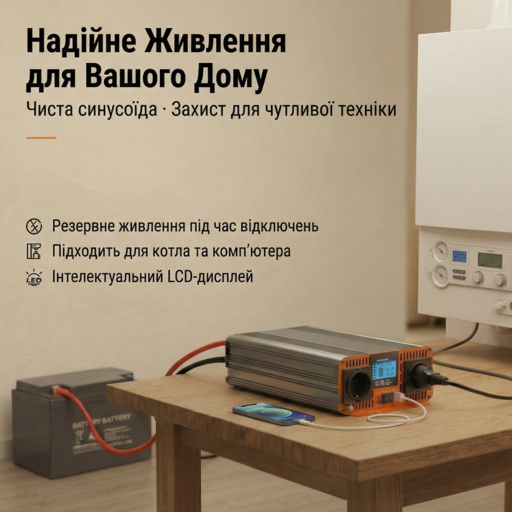 [Poland Stock] Інвертор 12V 220V Чистий Синус | Для Котла (Boiler) | Швидка Доставка (Fast Ship)