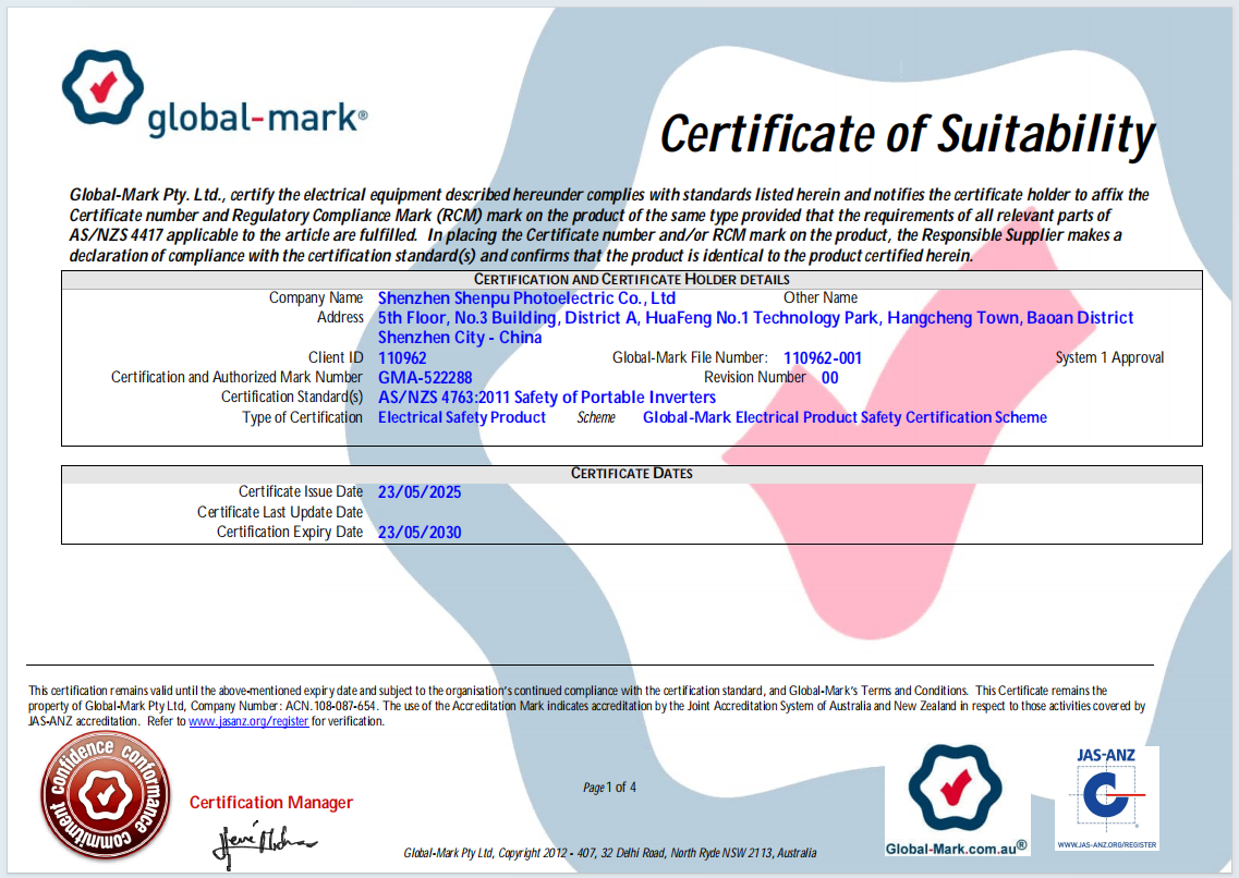 SAA Certification for Australia