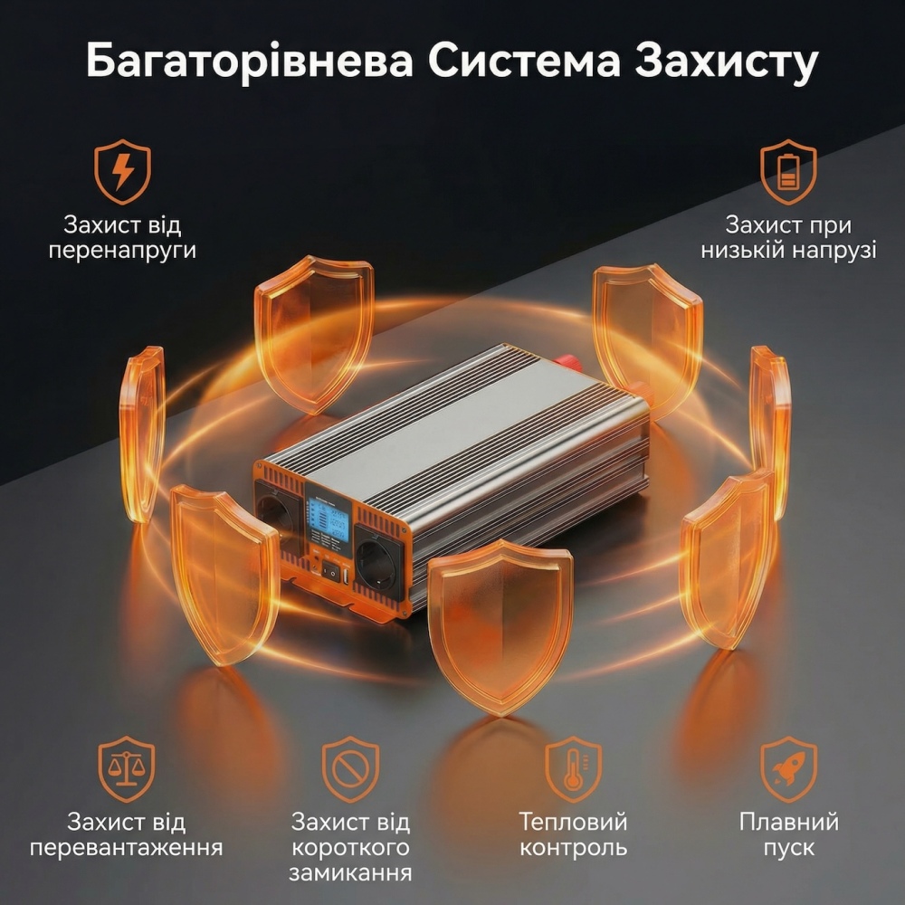 Інвертор HOULI 12V-220V Чиста Синусоїда 3 кВт (3000W) — Номінал 1500W для Котла та Квартири
