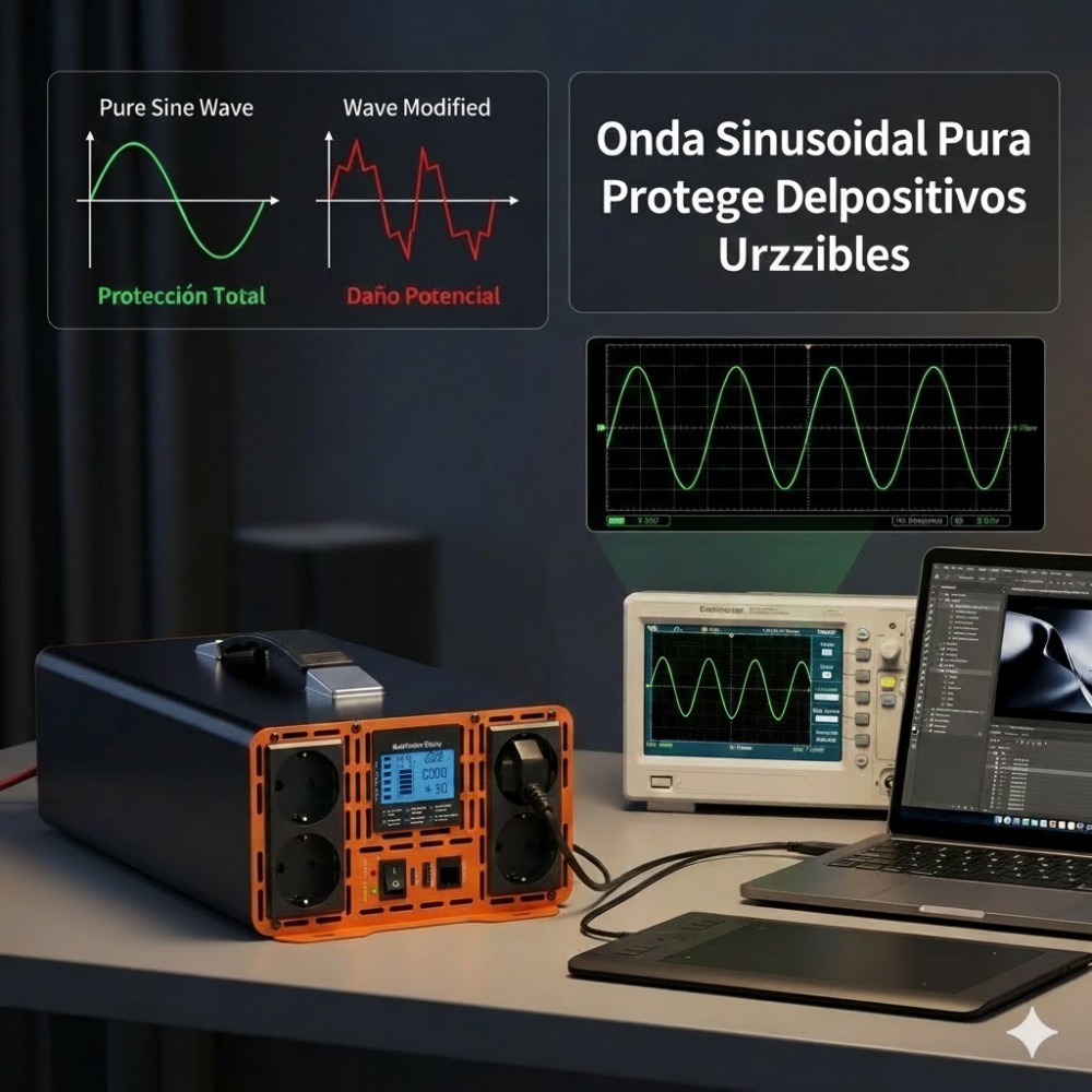 HOULI Przetwornica 12V 230V Czysty Sinus 3000W-7000W – 4 Gniazda AC + Pilot LCD