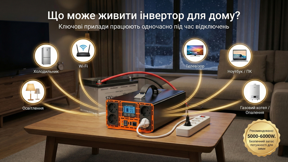 HOULI Інвертор напруги 12V/24V на 220V, чиста синусоїда 3000W–7000W для котла та системи опалення