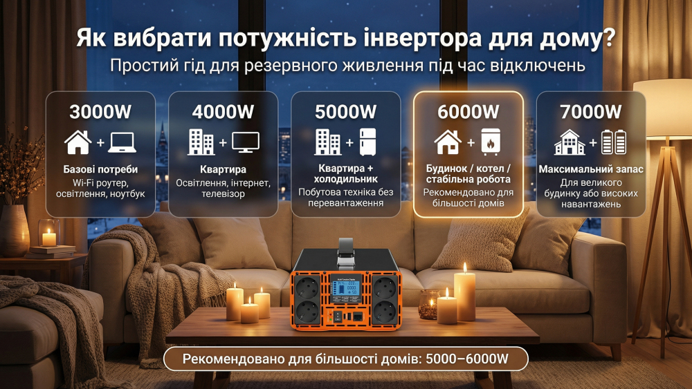 HOULI Інвертор напруги 12V/24V на 220V, чиста синусоїда 3000W–7000W для котла та системи опалення