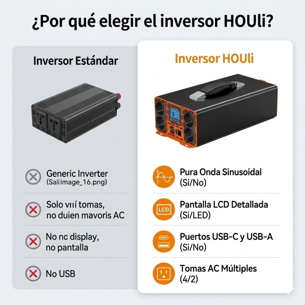 HOULI Przetwornica 12V 230V Czysty Sinus 3000W-7000W – 4 Gniazda AC + Pilot LCD