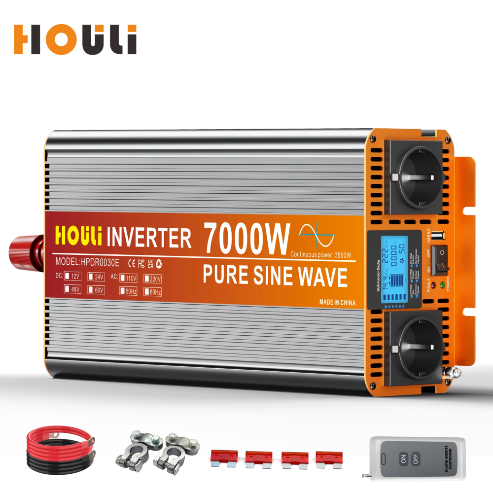 HOULI Przetwornica 12V 230V do Auta Czysty Sinus, Falownik Samochodowy i Inwerter
