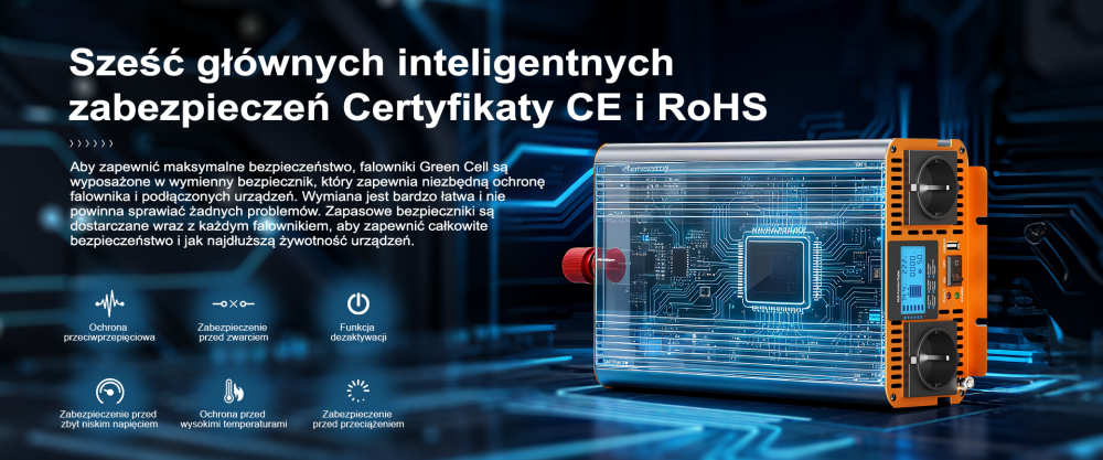 HOULI Przetwornica 12V 230V do Auta Czysty Sinus, Falownik Samochodowy i Inwerter