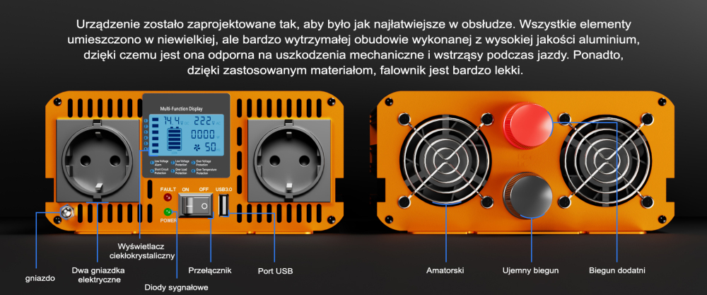 HOULI Przetwornica 12V 230V do Auta Czysty Sinus, Falownik Samochodowy i Inwerter