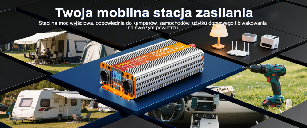 HOULI Przetwornica 12V 230V do Auta Czysty Sinus, Falownik Samochodowy i Inwerter