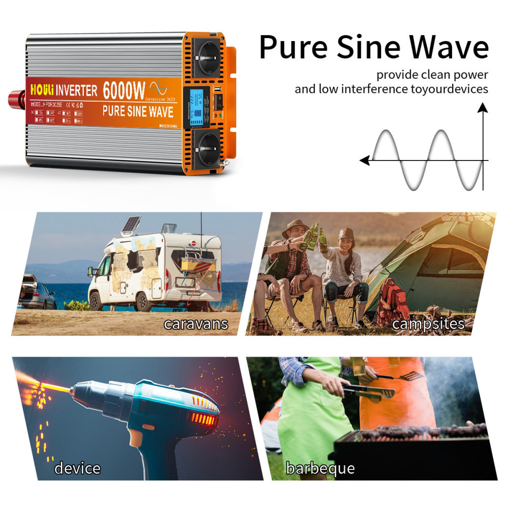 Convertisseur Pur Sinus HOULI 3000W - 12V vers 220V (Pic 6000W)