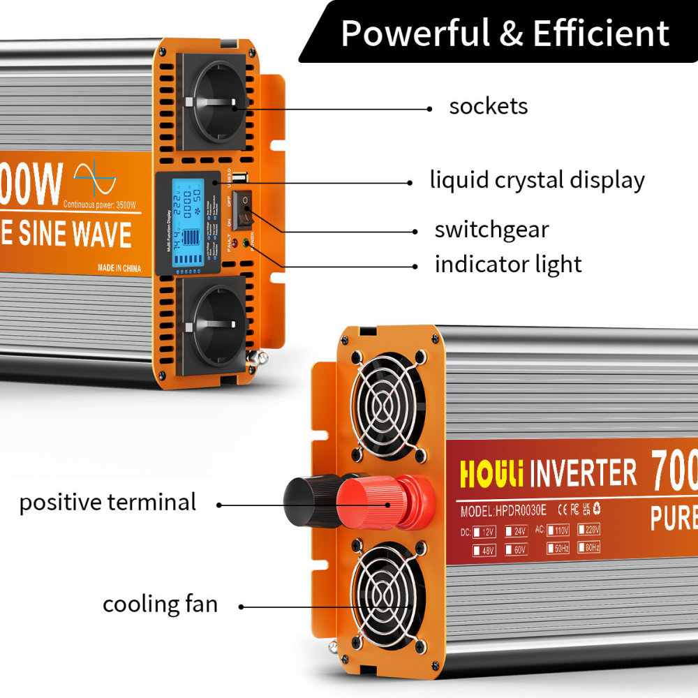 Convertisseur Pur Sinus HOULI 3500W - 24V vers 220V (Pic 7000W)