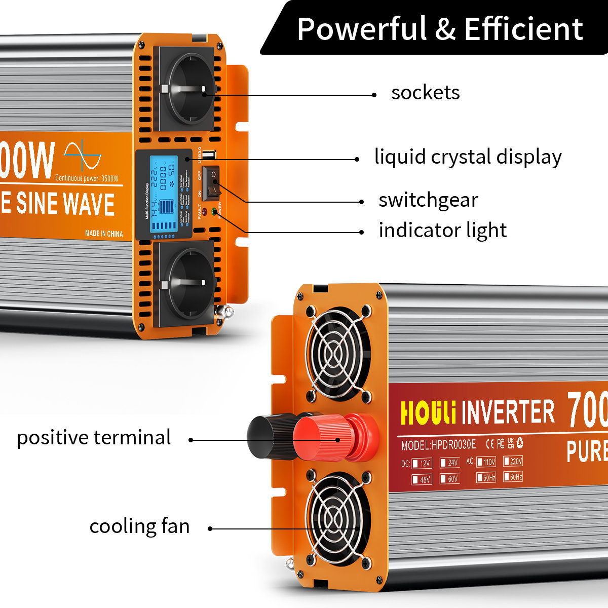HOULI Convertisseur Pur Sinus 24V vers 220V (1500W à 3500W / Pic 7000W) - Onduleur Camion & Solaire | Stock Europe