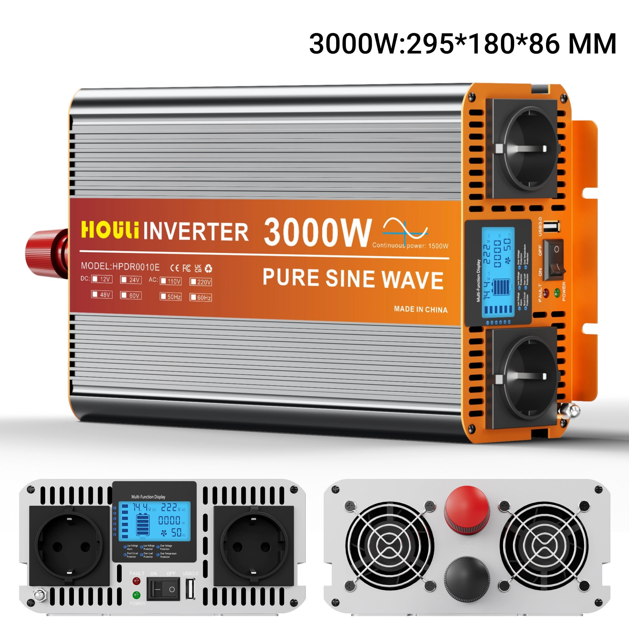 HOULI Convertisseur Pur Sinus 24V vers 220V 1500W Onduleur Camion & Solaire | Stock Europe