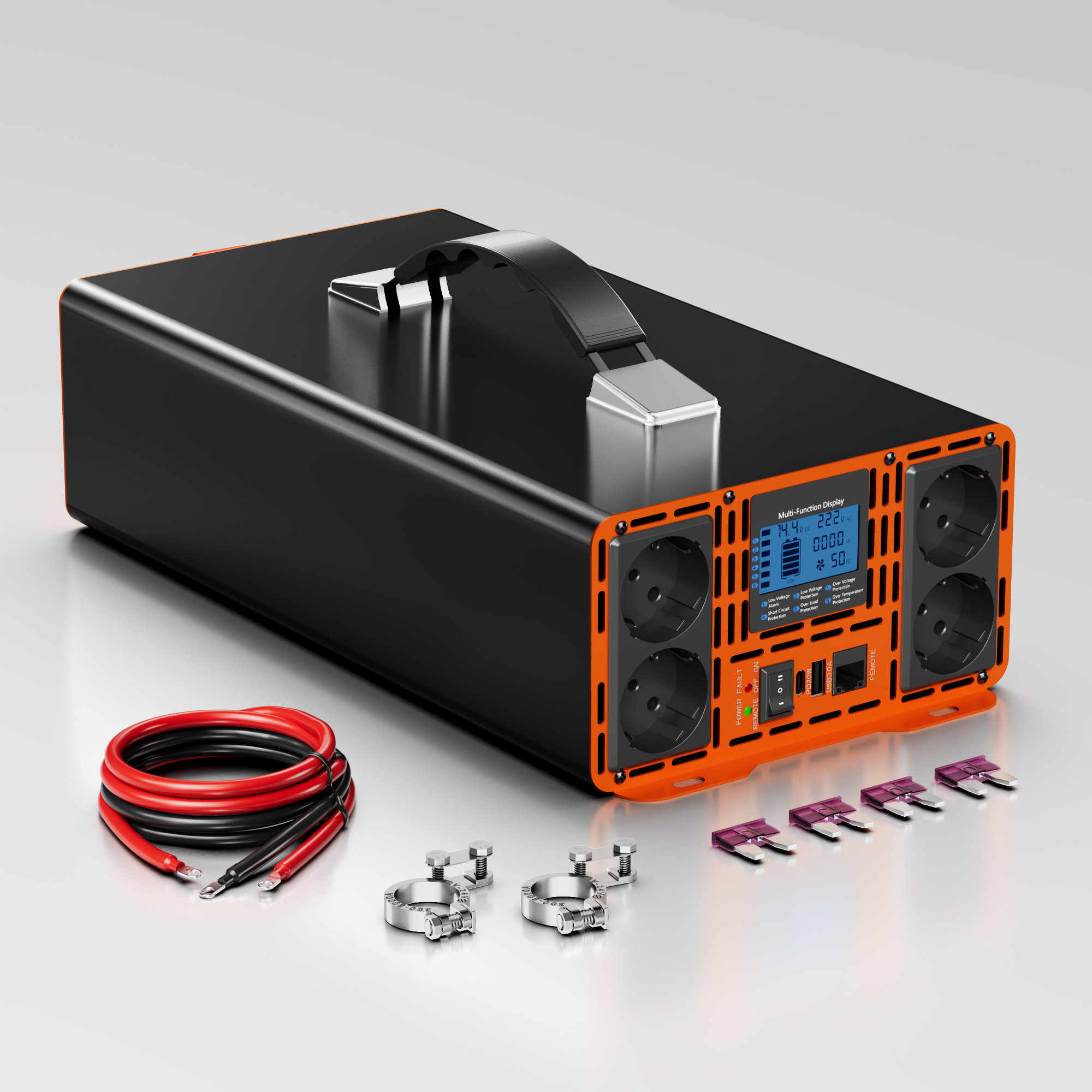HOULI Convertisseur Pur Sinus 3500W 12V vers 220V (Pic 7000W) - 4 Prises AC, Écran LCD | Stock Europe
