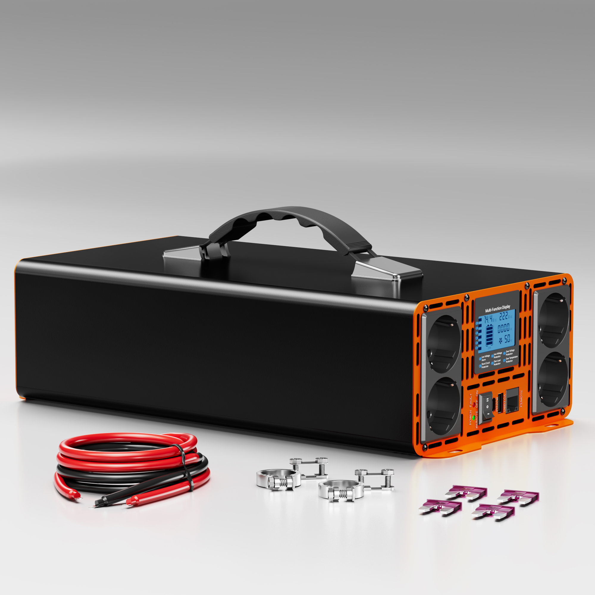 HOULI Convertisseur Pur Sinus 2000W 12V vers 220V (Pic 4000W) - 4 Prises AC, Écran LCD | Stock Europe