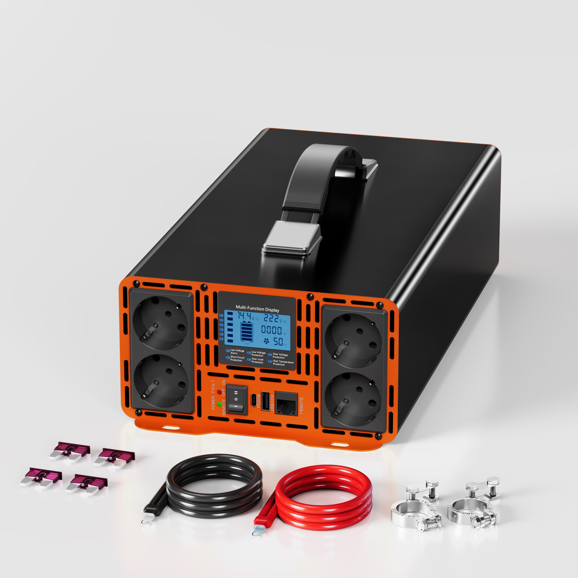 HOULI Convertisseur Pur Sinus 2500W 12V vers 220V (Pic 5000W) - 4 Prises AC, Écran LCD | Stock Europe