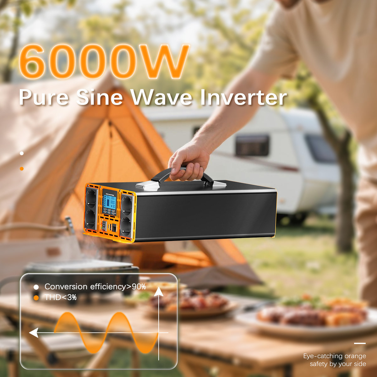 Convertisseur Pur Sinus 3000W 24V vers 220V (Pic 6000W) 4 Prises | HOULI