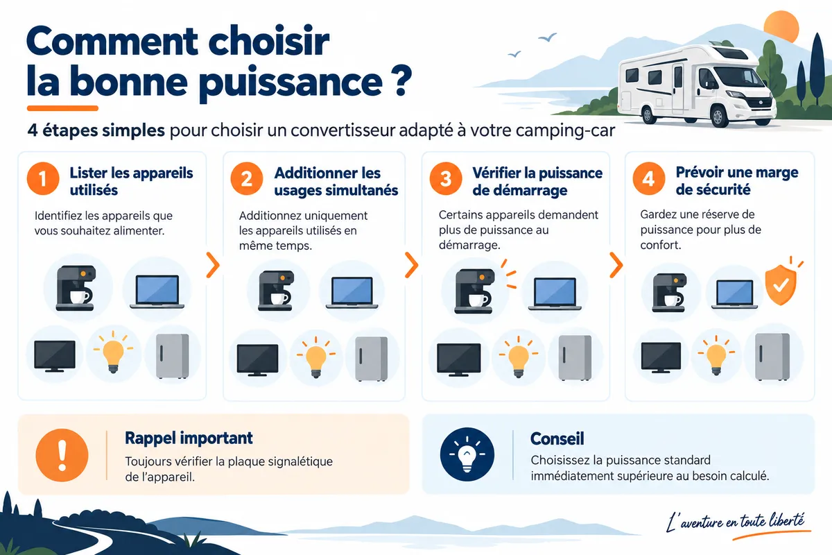 Guide en quatre &eacute;tapes pour choisir la puissance d&rsquo;un convertisseur pour camping-car