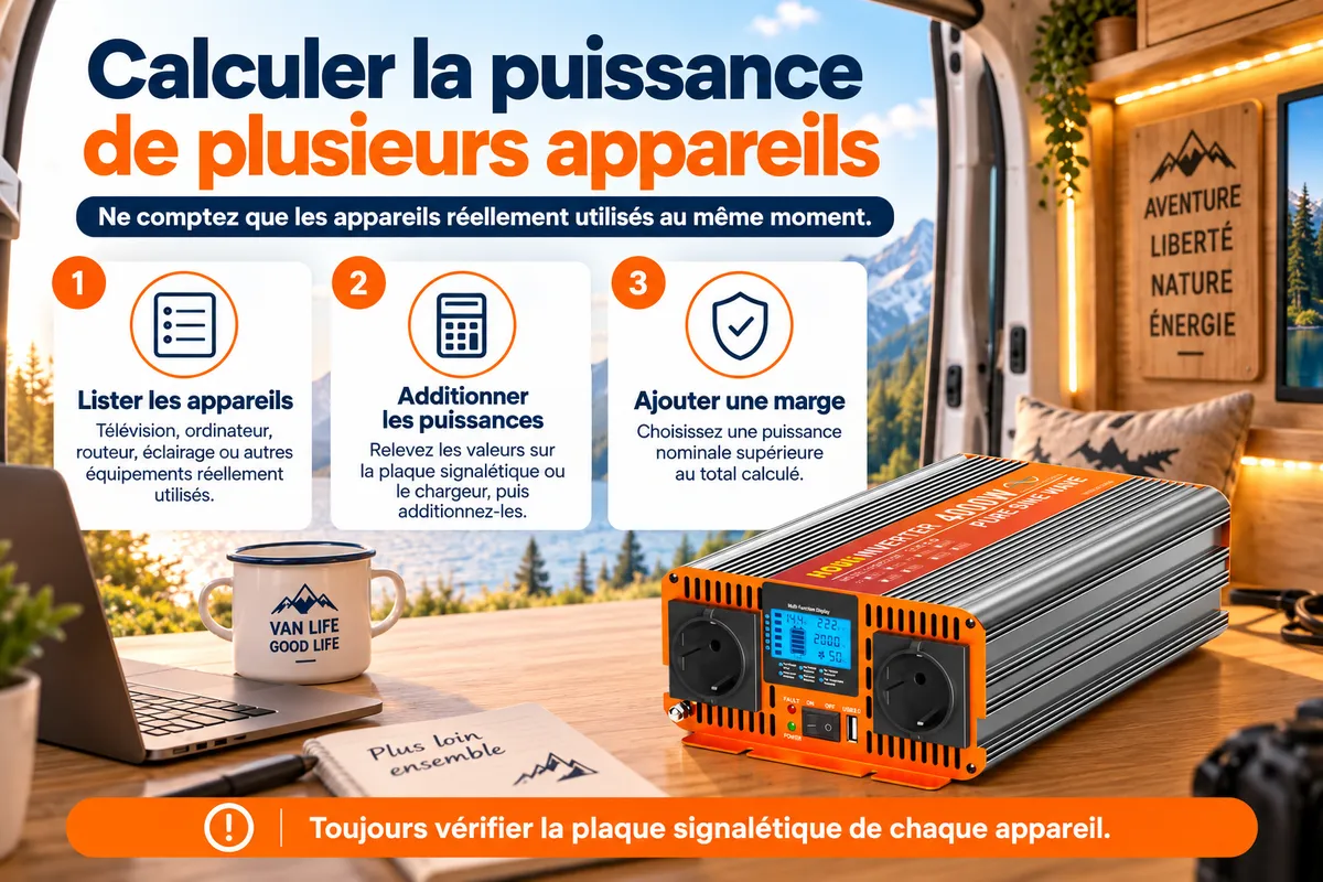 Calcul de la puissance totale de plusieurs appareils utilis&eacute;s simultan&eacute;ment