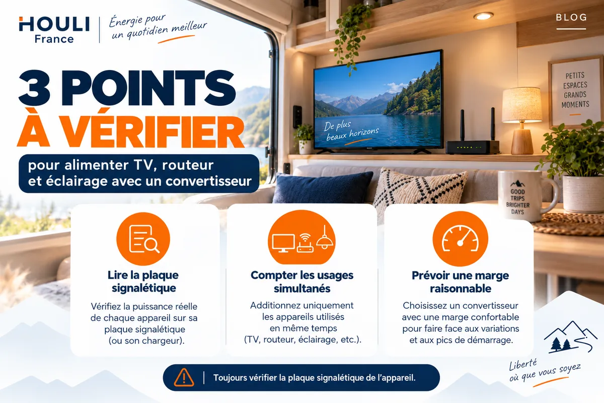 Choisir un convertisseur pour alimenter t&eacute;l&eacute;vision, routeur et &eacute;clairage