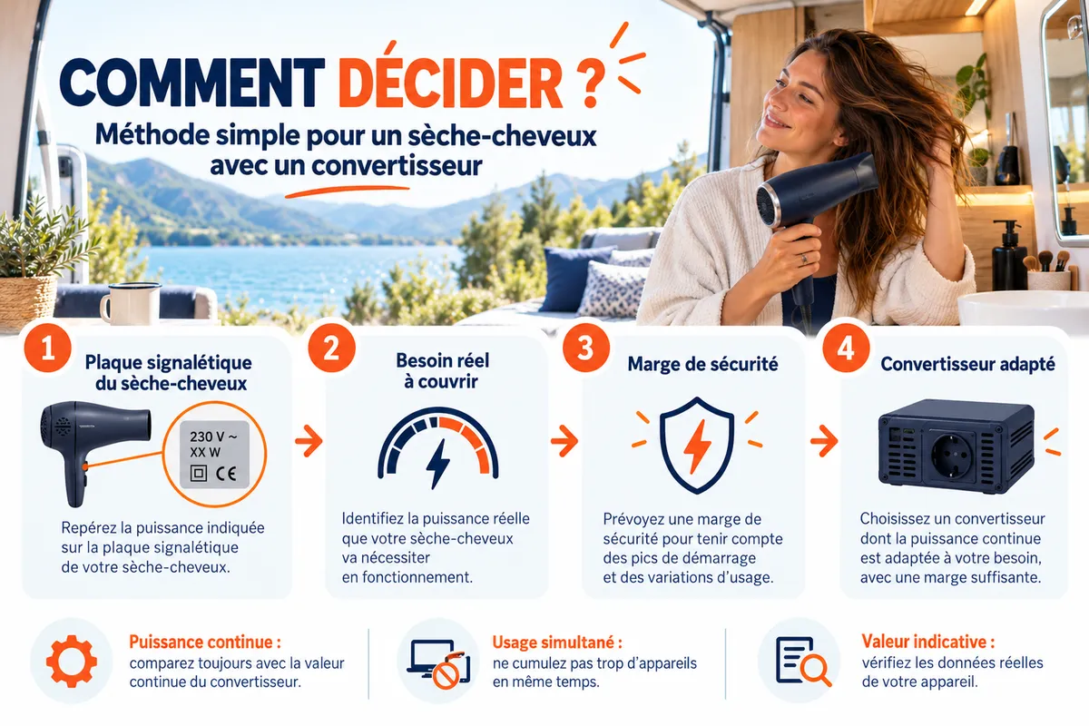Points &agrave; v&eacute;rifier avant d&rsquo;utiliser un s&egrave;che-cheveux avec un convertisseur
