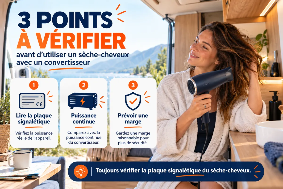 S&egrave;che-cheveux et autres appareils utilis&eacute;s simultan&eacute;ment avec un convertisseur