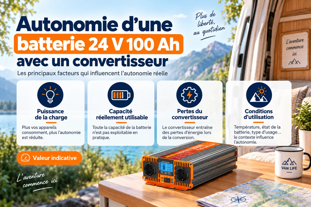 Facteurs qui influencent l&rsquo;autonomie r&eacute;elle d&rsquo;une batterie 24 V 100 Ah avec un convertisseur