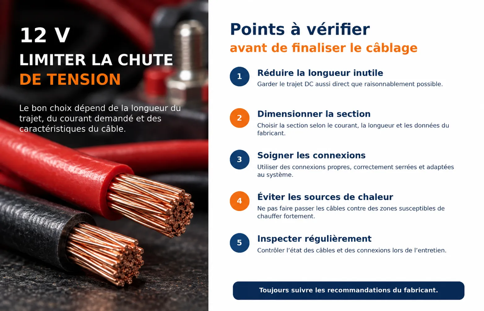 Conseils pour comprendre l&rsquo;effet de la longueur des c&acirc;bles sur la chute de tension dans un syst&egrave;me 12 V