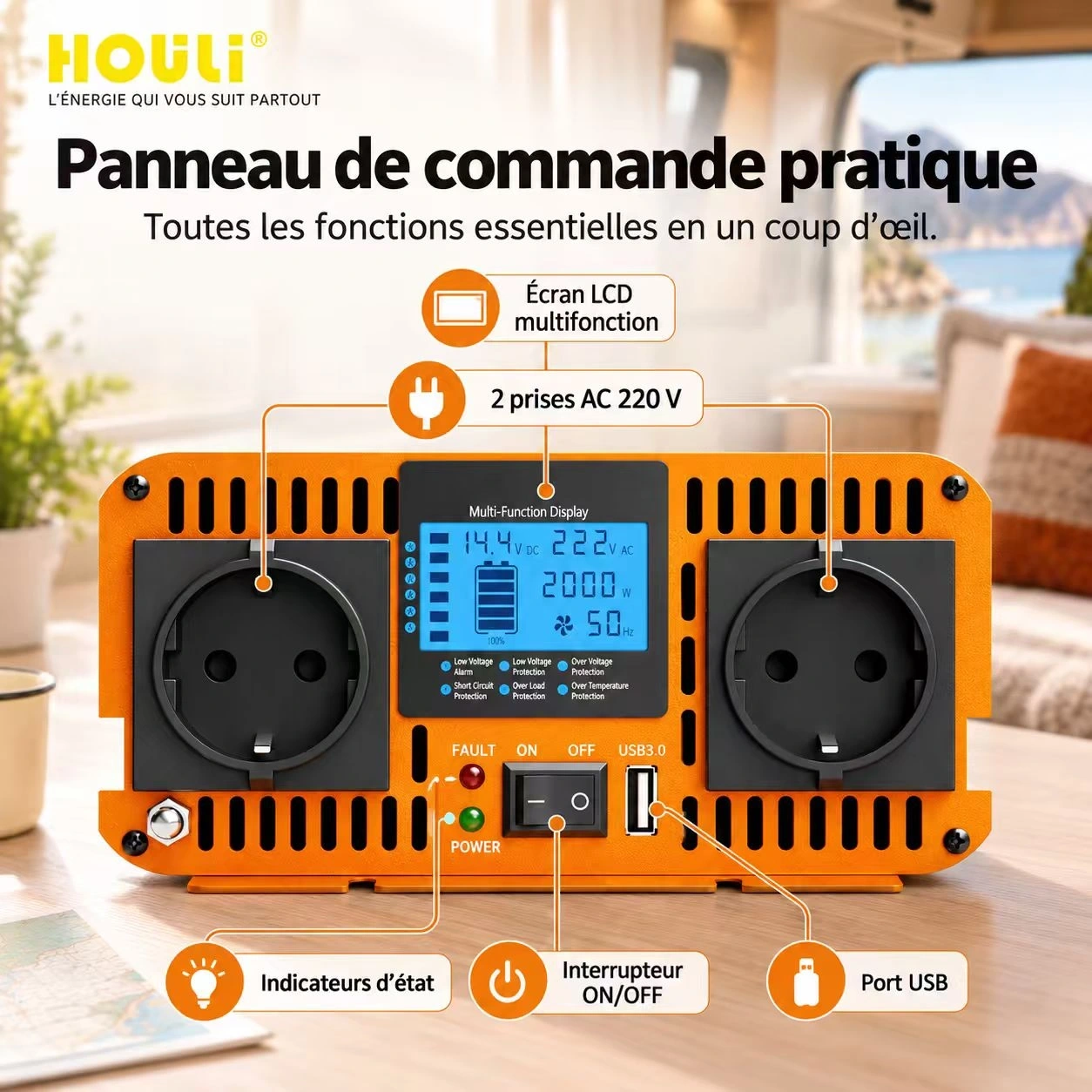 Convertisseur Pur Sinus 24V 220V 2000W (Pic 4000W) – HOULI