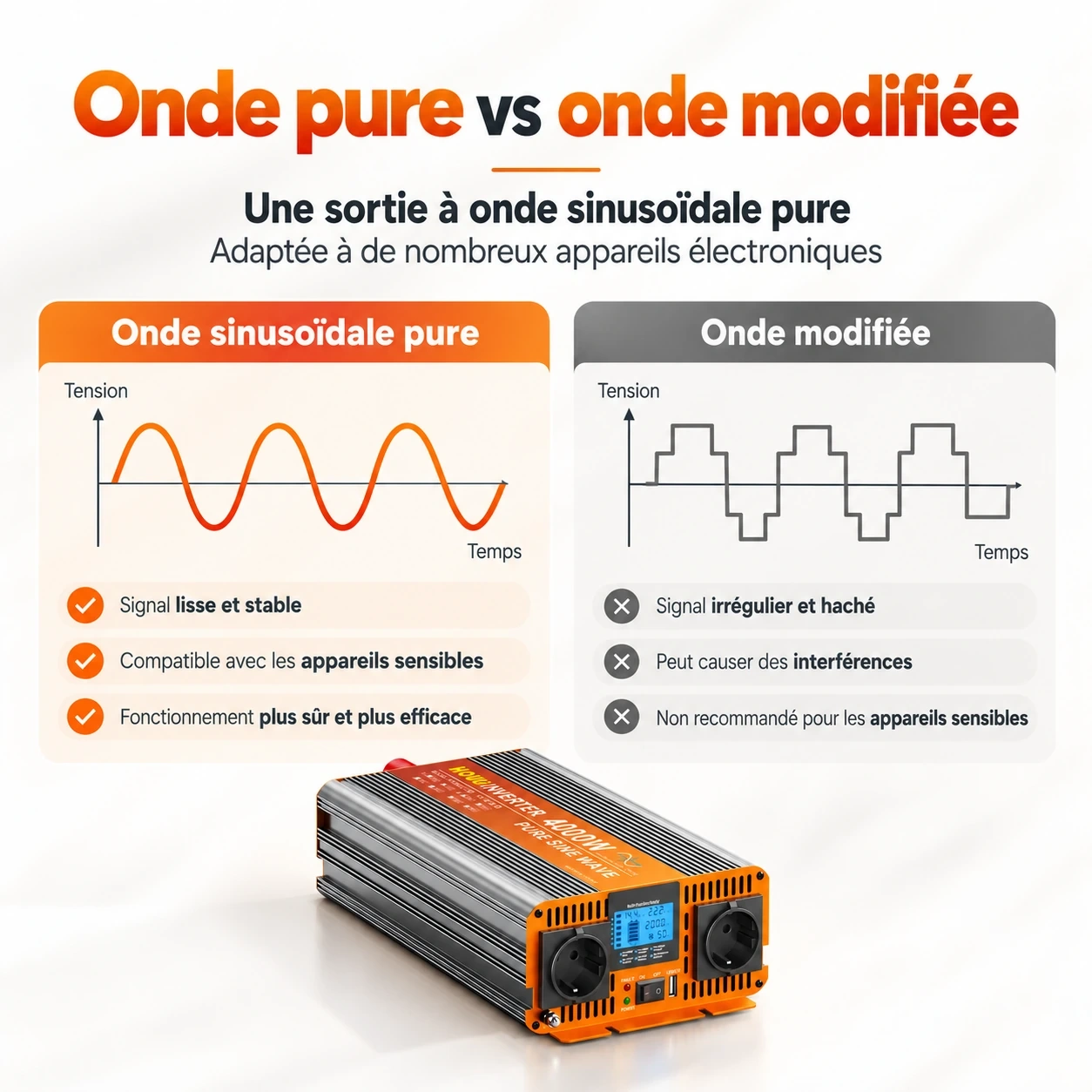Convertisseur Pur Sinus 12V 220V 2000W (Pic 4000W) – HOULI