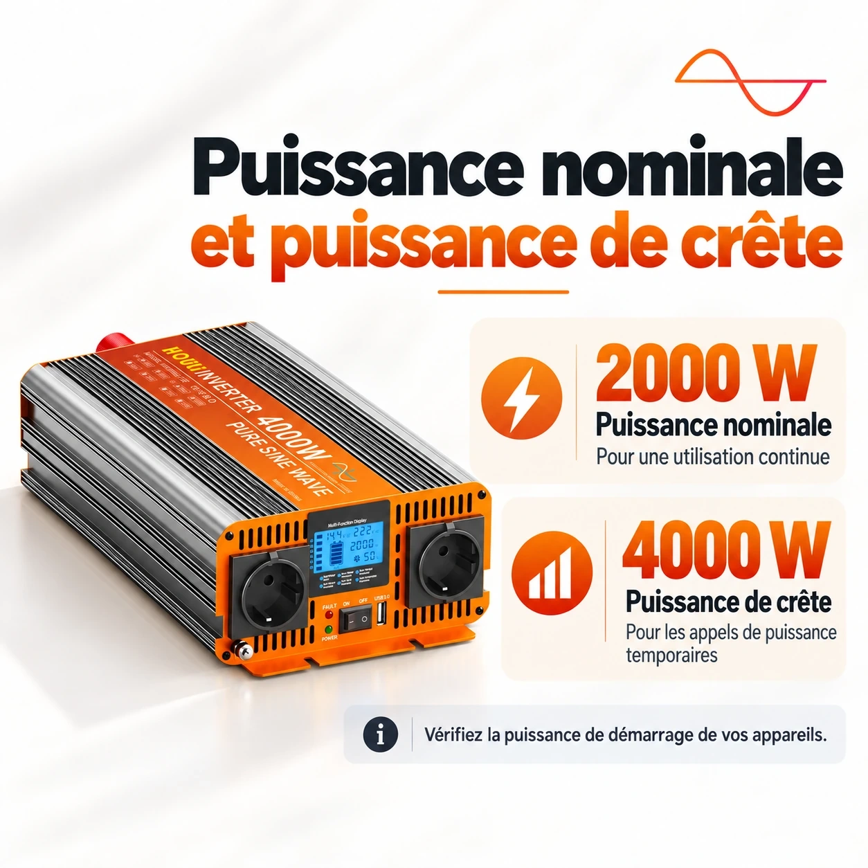 Convertisseur Pur Sinus 12V 220V 2000W (Pic 4000W) – HOULI