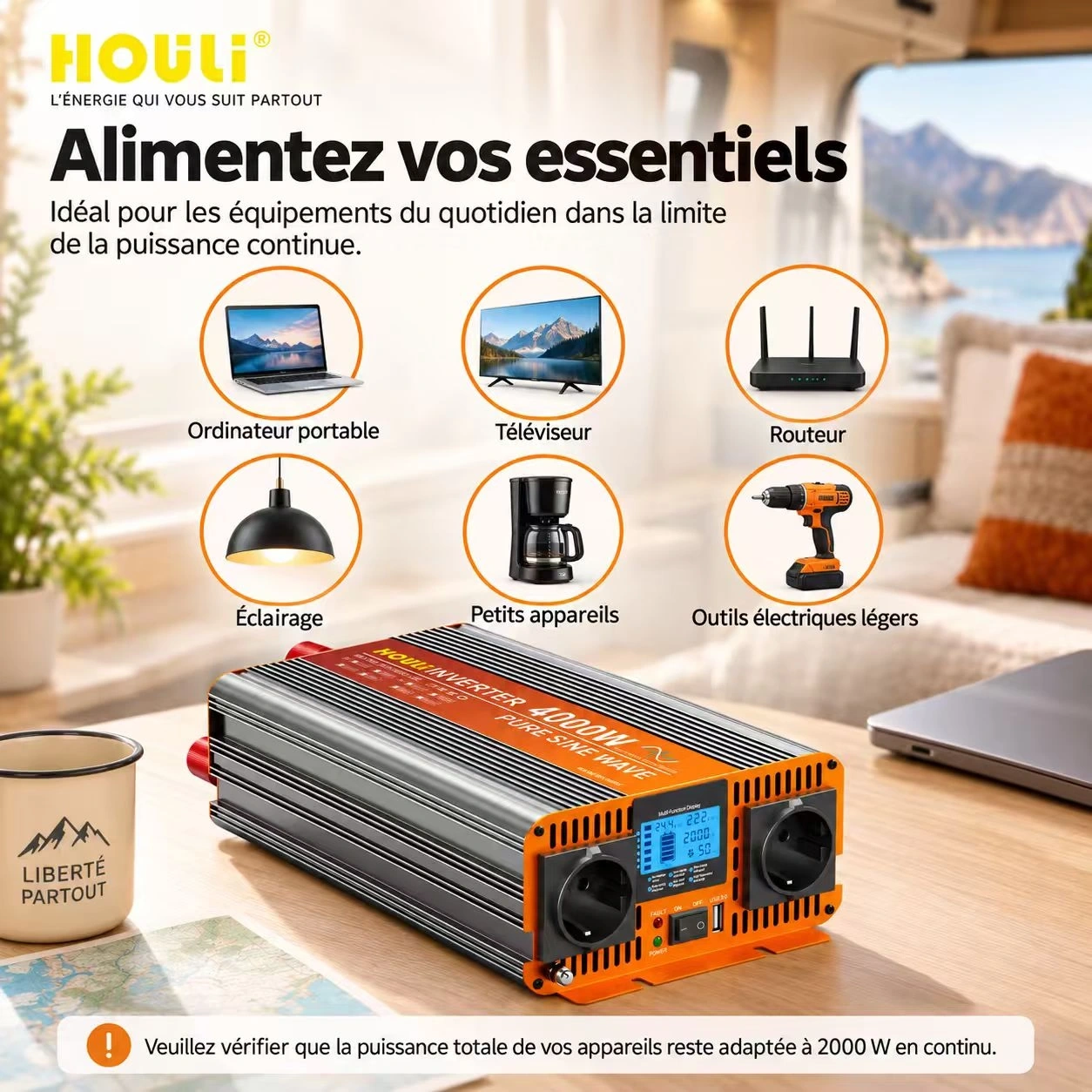 Convertisseur Pur Sinus 24V 220V 2000W (Pic 4000W) – HOULI