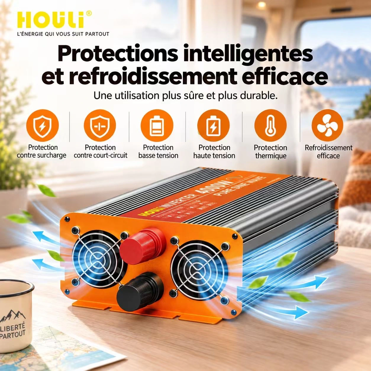 Convertisseur Pur Sinus 24V 220V 2000W (Pic 4000W) – HOULI