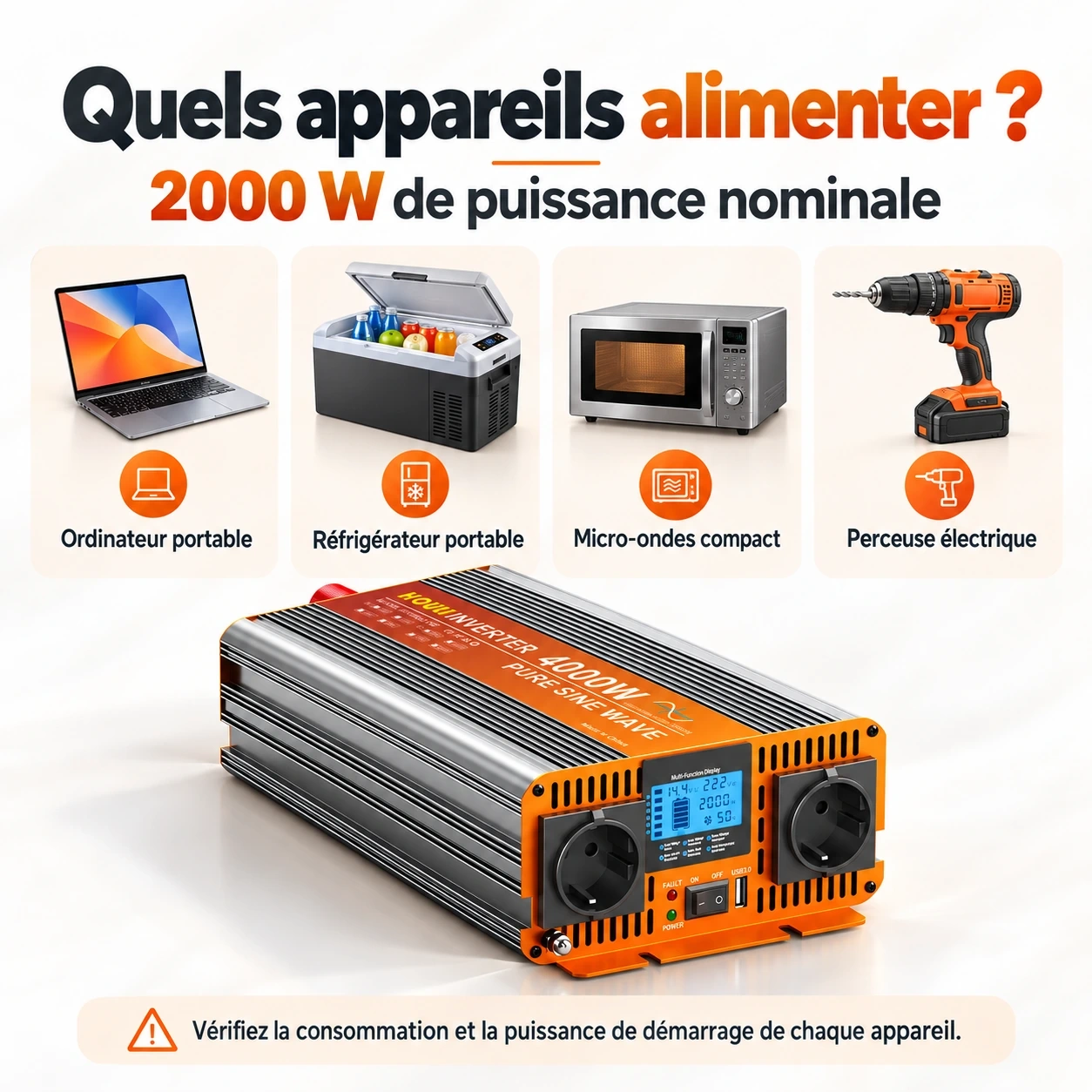 Convertisseur Pur Sinus 12V 220V 2000W (Pic 4000W) – HOULI