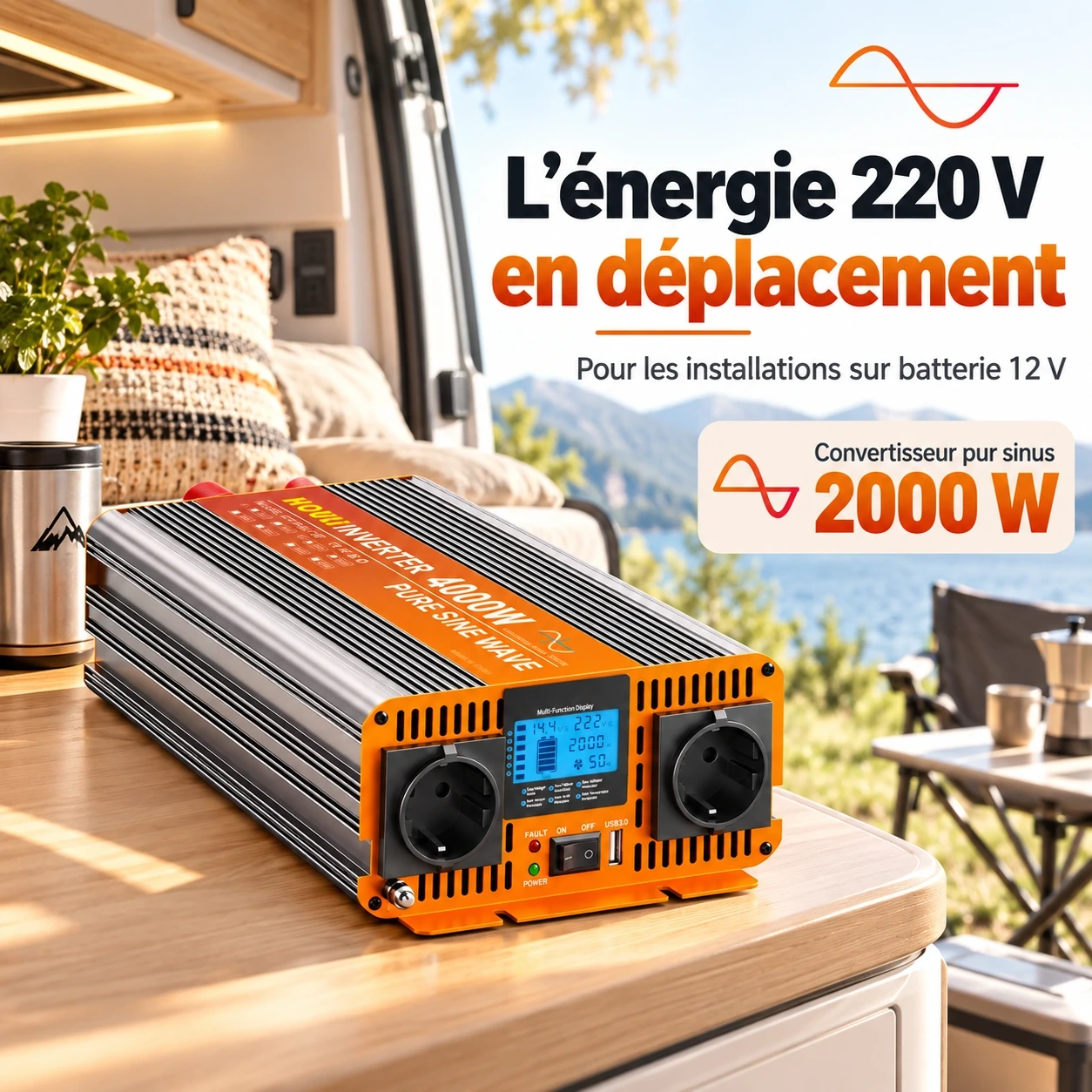 Convertisseur Pur Sinus 12V 220V 2000W (Pic 4000W) – HOULI