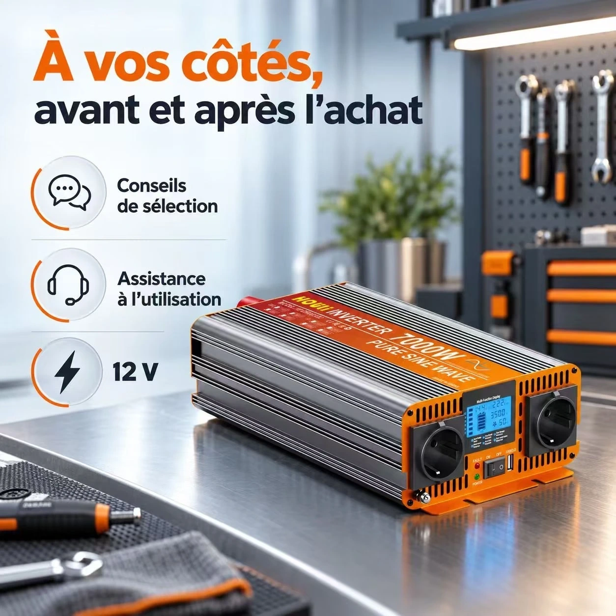Convertisseur Pur Sinus 12V 220V 3500W (Pic 7000W) – HOULI