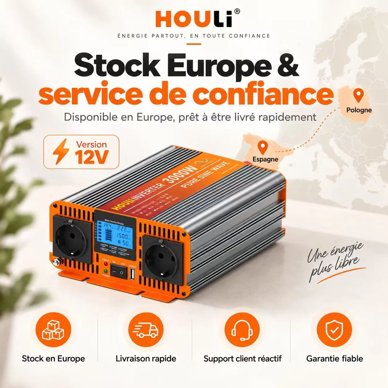 Convertisseur Pur Sinus 12V 220V 1500W (Pic 3000W) – HOULI