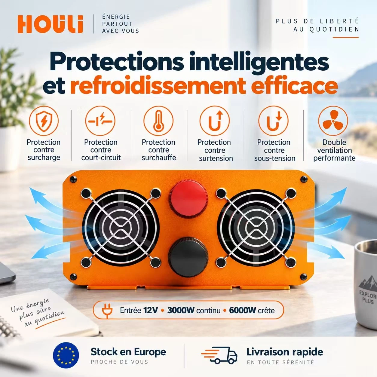 Convertisseur Pur Sinus 12V 220V 3000W (Pic 6000W) – HOULI