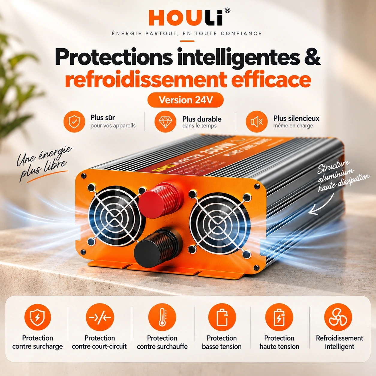 Convertisseur Pur Sinus 24V 220V 1500W (Pic 3000W) – HOULI