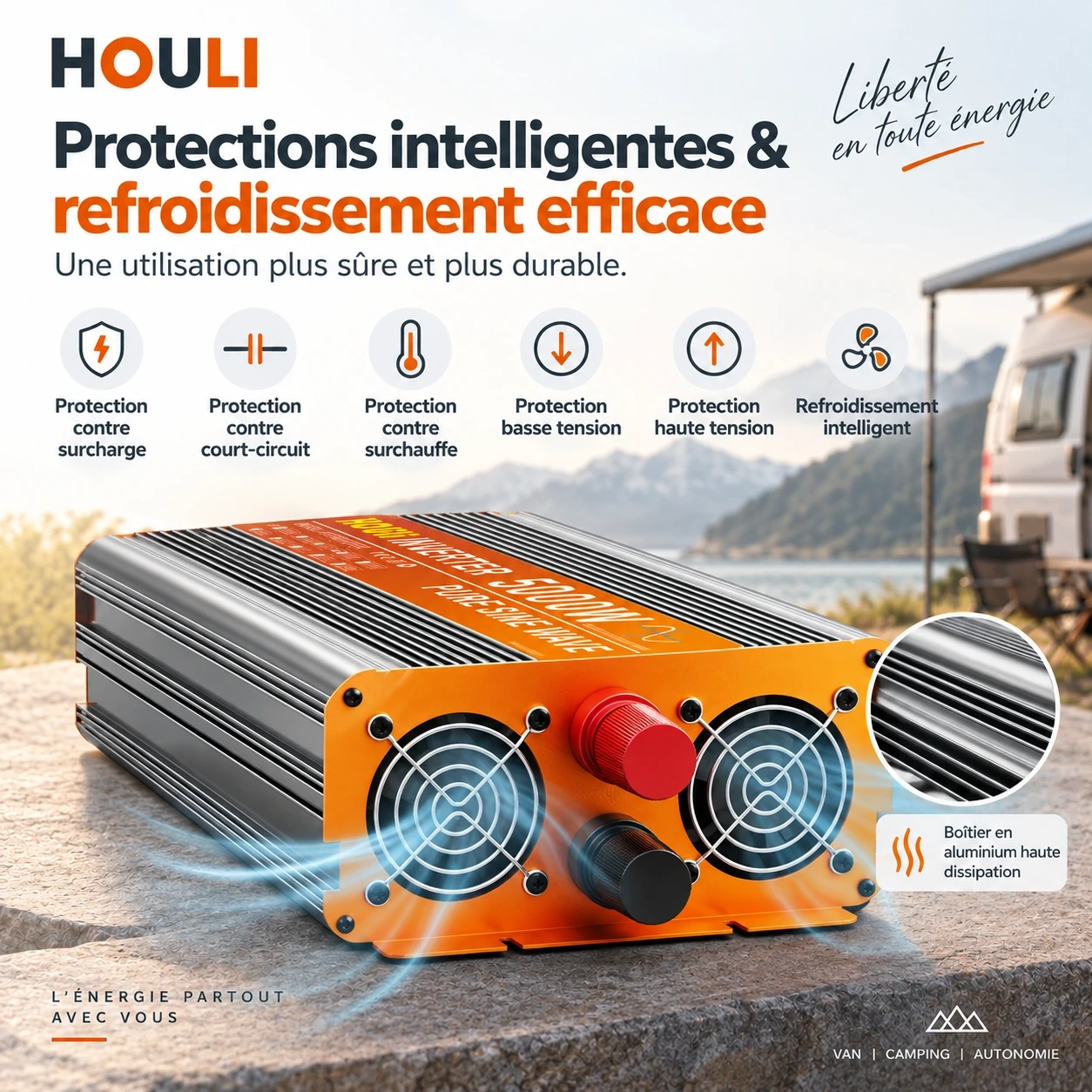 Convertisseur Pur Sinus 24V 220V 2500W (Pic 5000W) – HOULI