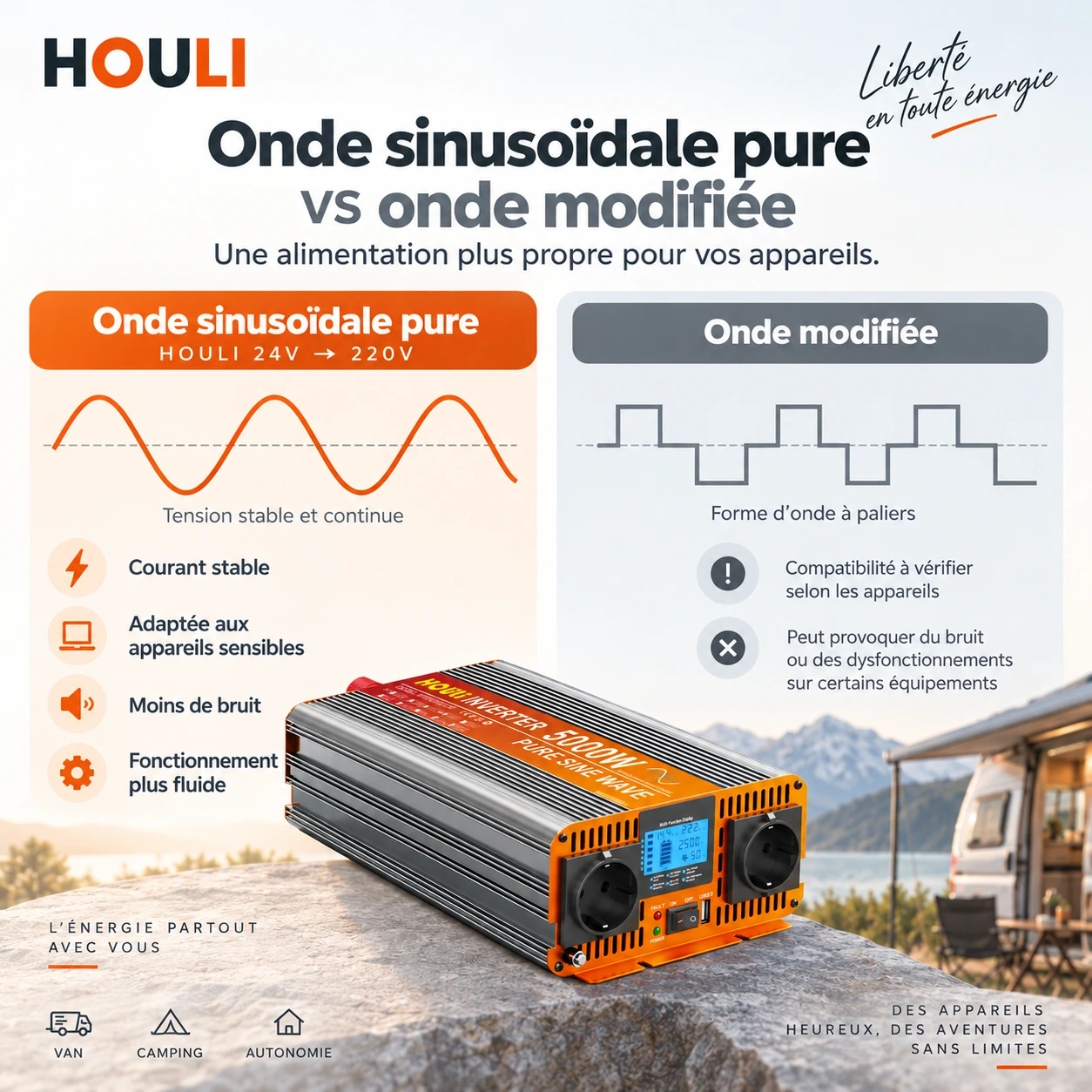 Convertisseur Pur Sinus 24V 220V 2500W (Pic 5000W) – HOULI