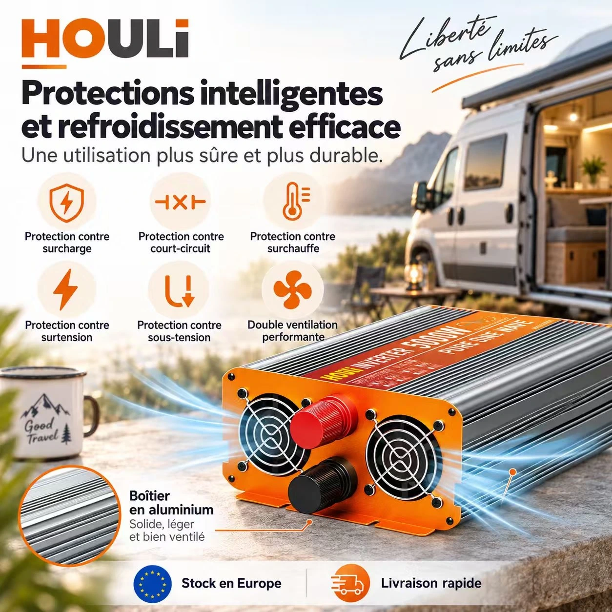 Convertisseur Pur Sinus 12V 220V 2500W (Pic 5000W) – HOULI