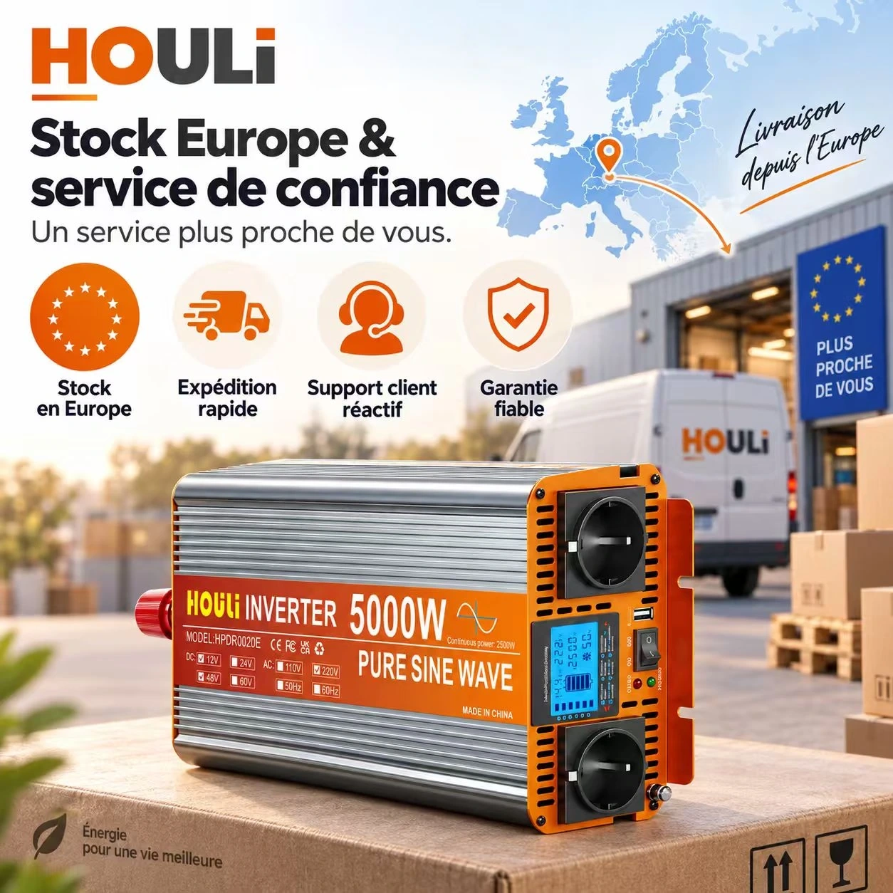Convertisseur Pur Sinus 12V 220V 2500W (Pic 5000W) – HOULI