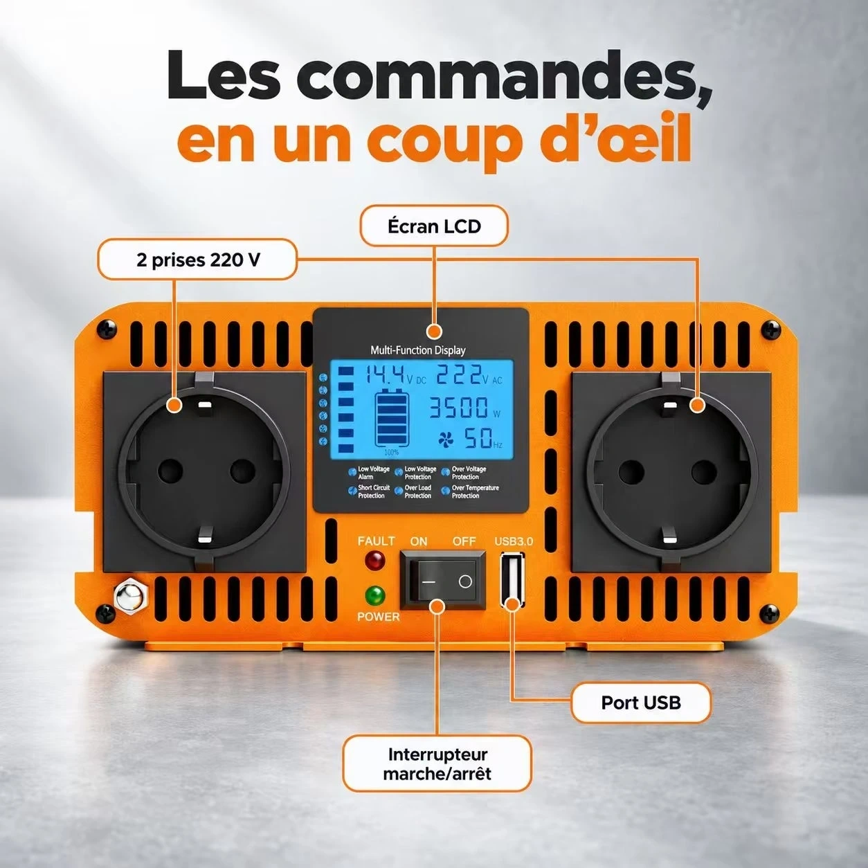 Convertisseur Pur Sinus 12V 220V 3500W (Pic 7000W) – HOULI