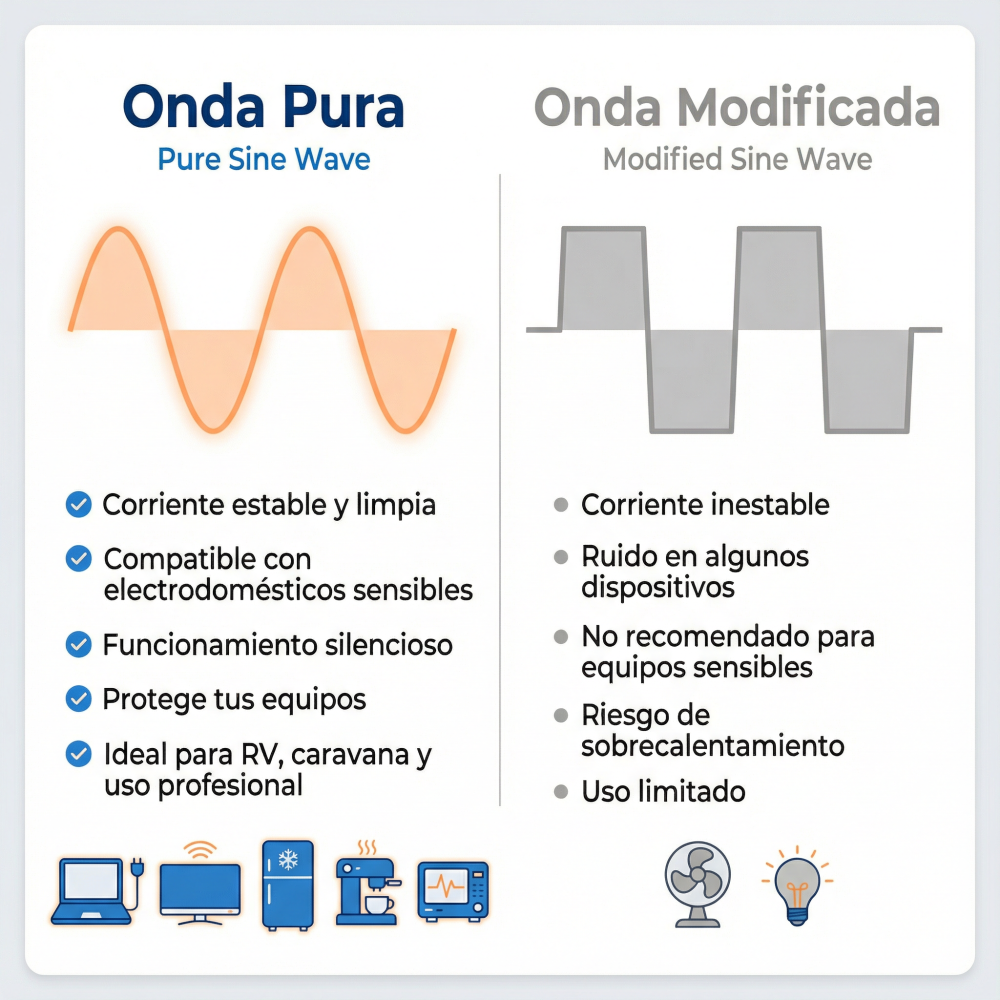 HOULI Inversor Onda Pura 2000W (Pico 4000W) DC 12V/24V a 220V con Pantalla LCD - Ideal para Microondas y Autocaravana