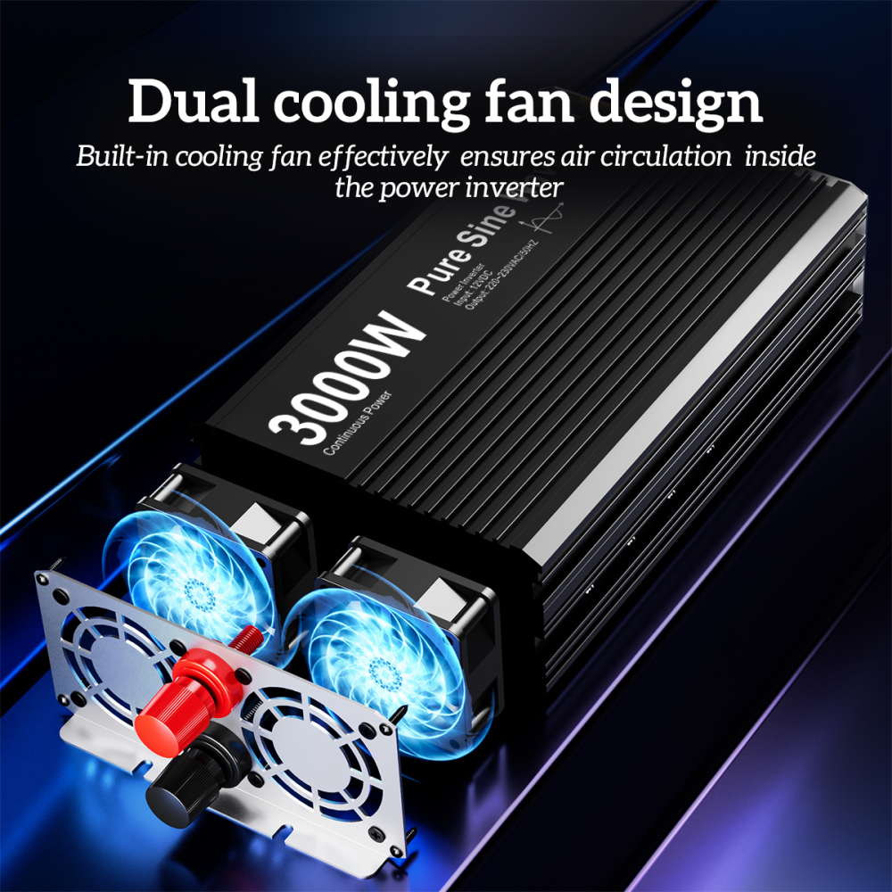 Inversor 12V/24V a 220V HOULI 1500W~3000W Onda Pura - Transformador Inteligente con Pantalla LCD para Caravana y Sistema Solar Off-Grid