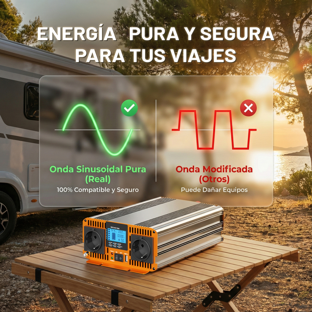 HOULI Inversor Onda Pura 1500W - 3500W (Pico 7000W) 12V/24V - Gama Completa para Camper y Solar